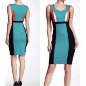 Tracy Reese Plenty VEDA Colorblock Sheath Dress Size 2 Pencil Bodycon Teal Red
